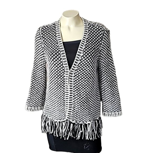 Chico's crochet Cardigan fringes honeycomb pattern Chico's Size 1 US size UA 8/M - Picture 2 of 13